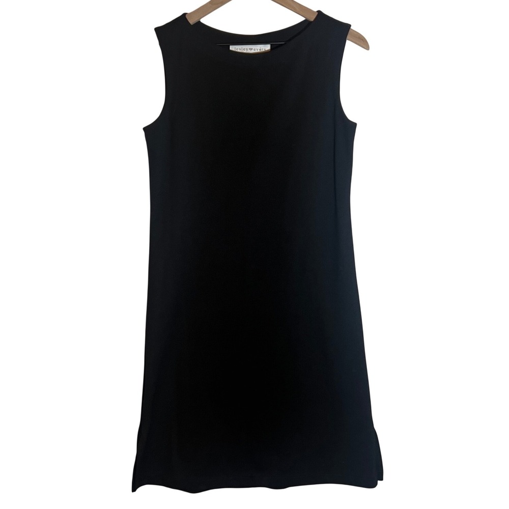 Lesley Evers Sleeveless Shift Dress Ponte Knit in Black, Women's Small